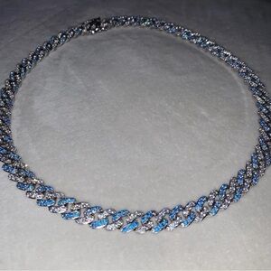 18 inch blue and silver Cuban necklace